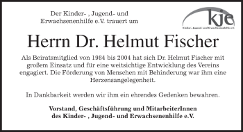 Traueranzeige von Helmut Fischer von merkurtz
