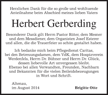 Traueranzeige von Herbert Gerberding von merkurtz