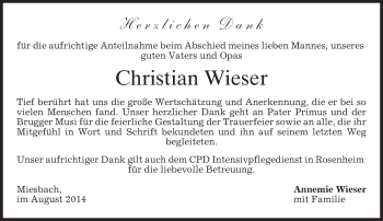 Traueranzeige von Christian Wieser von merkurtz