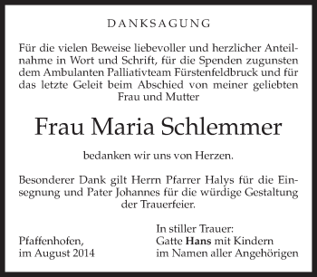 Traueranzeige von Maria Schlemmer von merkurtz