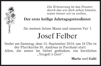 Traueranzeige von Josef Felber von merkurtz