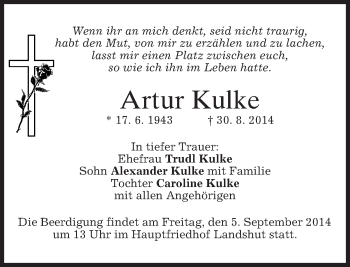 Traueranzeige von Artur Kulke von merkurtz