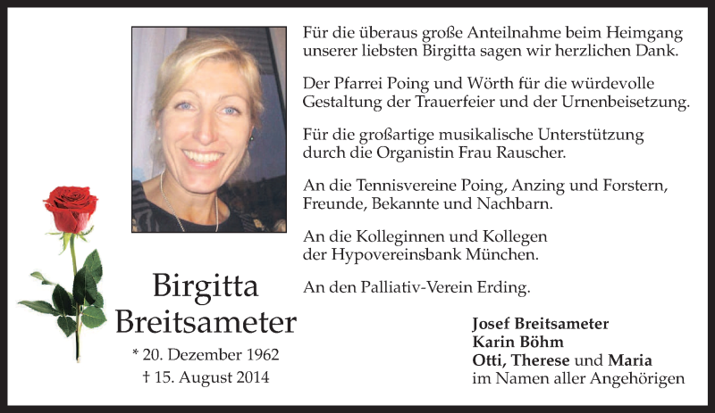  Traueranzeige für Birgitta Breitsameter vom 06.09.2014 aus merkurtz