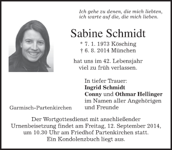 Traueranzeige von Sabine Schmidt von merkurtz