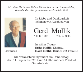 Traueranzeige von Gerd Mollik von merkurtz
