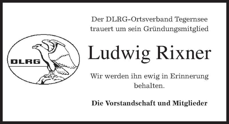  Traueranzeige für Ludwig Rixner vom 13.09.2014 aus merkurtz