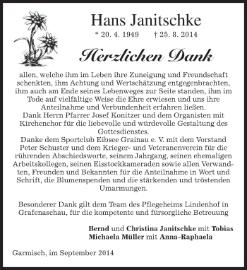 Traueranzeige von Hans Janitschke von merkurtz