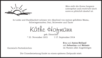 Traueranzeige von Käthw Hofmann von merkurtz