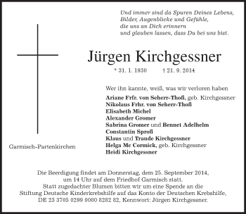 Traueranzeige von Jürgen Kirchgessner von merkurtz