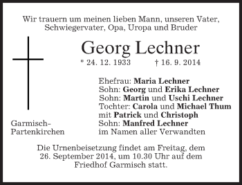 Traueranzeige von Georg Lechner von merkurtz