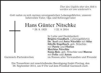 Traueranzeige von Hans Günter Nitschke von merkurtz