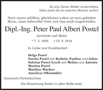 Traueranzeige von Peter Paul Albert Postel von merkurtz