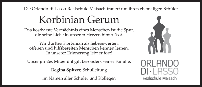  Traueranzeige für Korbinian Gerum - Spross - vom 30.09.2014 aus merkurtz
