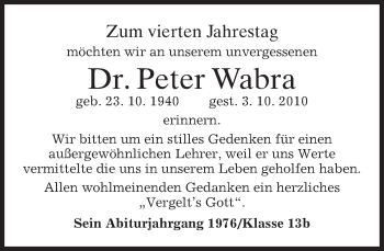 Traueranzeige von Peter Wabra von merkurtz