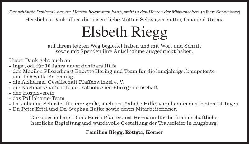  Traueranzeige für Elsbeth Riegg vom 11.10.2014 aus merkurtz