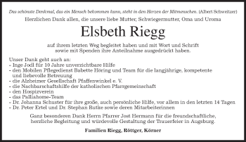 Traueranzeige von Elsbeth Riegg von merkurtz