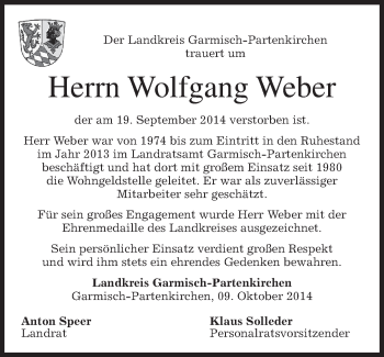 Traueranzeige von Wolfgang Weber von merkurtz