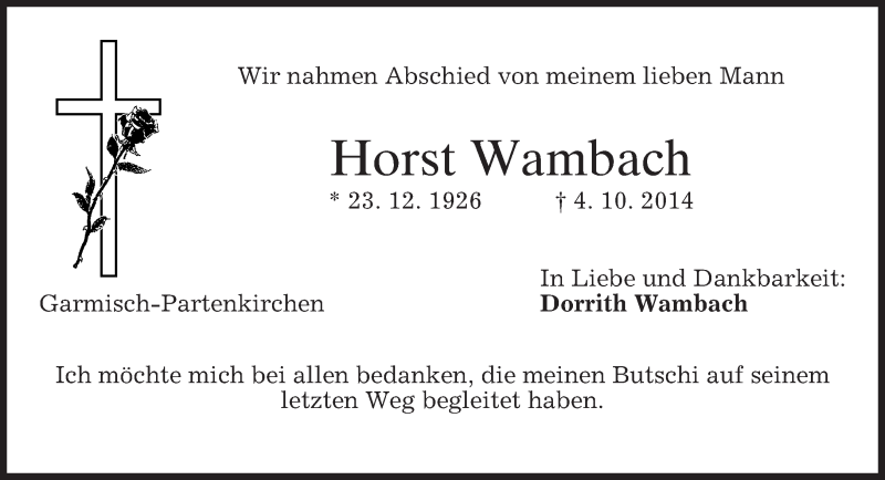  Traueranzeige für Horst Wambach vom 11.10.2014 aus merkurtz