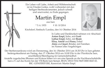 Traueranzeige von Martin Empl von merkurtz