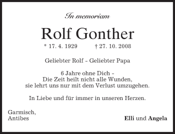 Traueranzeige von Rolf Gonther von merkurtz