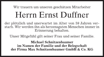 Traueranzeige von Ernst Duffner von merkurtz