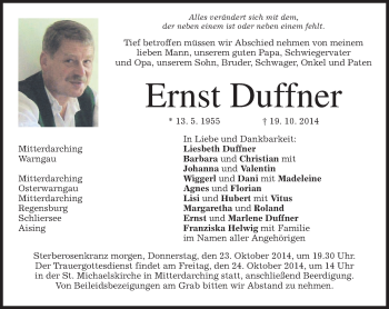 Traueranzeige von Ernst Duffner von merkurtz