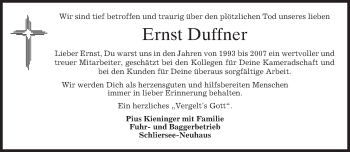 Traueranzeige von Ernst Duffner von merkurtz