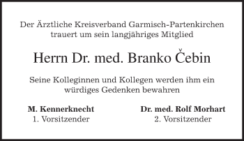 Traueranzeige von Branko Cebin von merkurtz