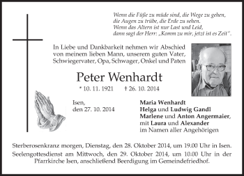 Traueranzeige von Peter Wenhardt von merkurtz