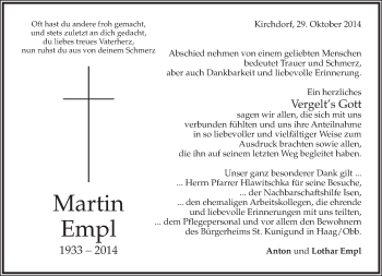 Traueranzeige von Martin Empl von merkurtz