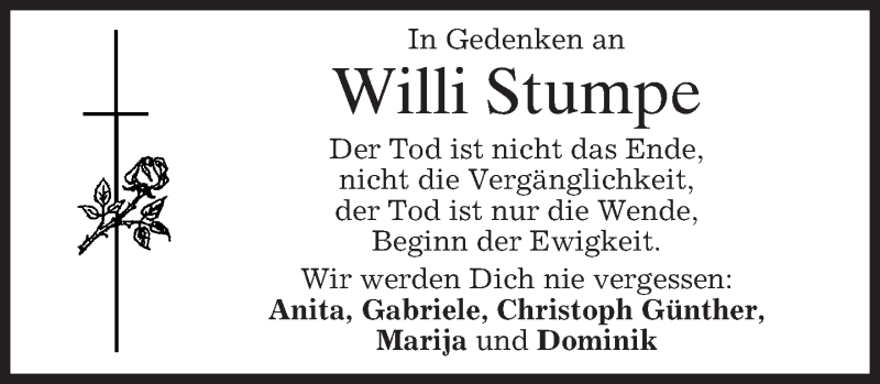  Traueranzeige für Willi Stumpe vom 30.10.2014 aus merkurtz