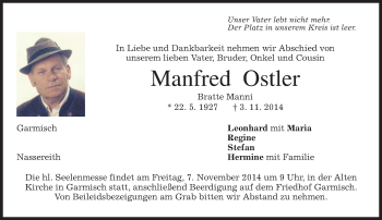 Traueranzeige von Manfred Ostler von merkurtz