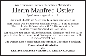 Traueranzeige von Manfred Ostler von merkurtz
