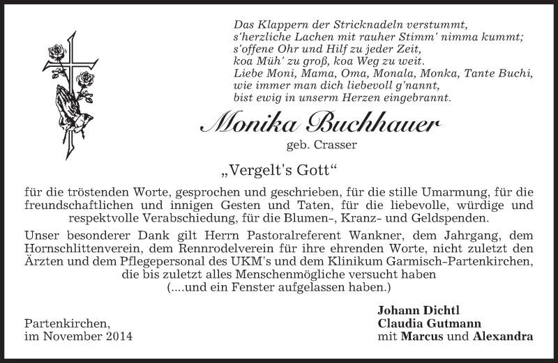  Traueranzeige für Monika Buchhauer vom 08.11.2014 aus merkurtz