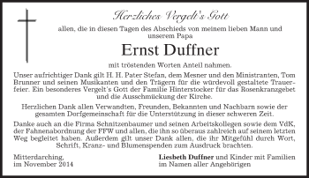 Traueranzeige von Ernst Duffner von merkurtz