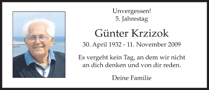  Traueranzeige für Günter Krzizok vom 11.11.2014 aus merkurtz