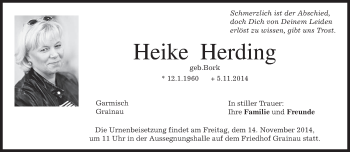 Traueranzeige von Heike Herding von merkurtz