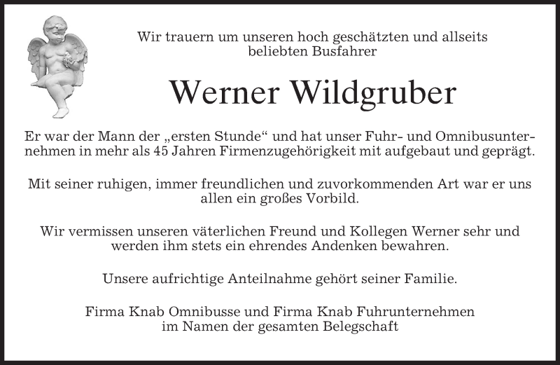  Traueranzeige für Werner Wildgruber vom 11.11.2014 aus merkurtz