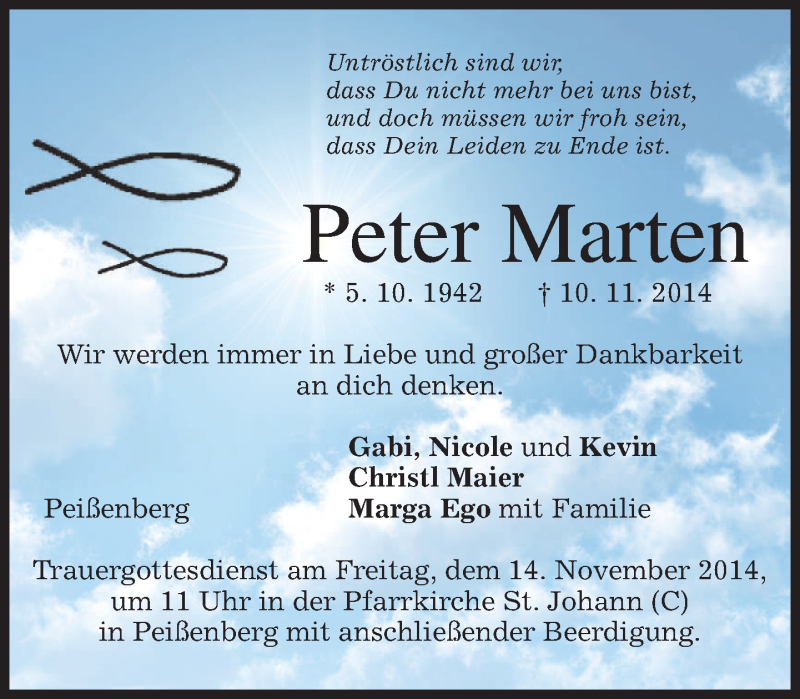  Traueranzeige für Peter Marten vom 12.11.2014 aus merkurtz