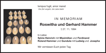 Traueranzeige von Roswitha und Gerhard Hammer von merkurtz