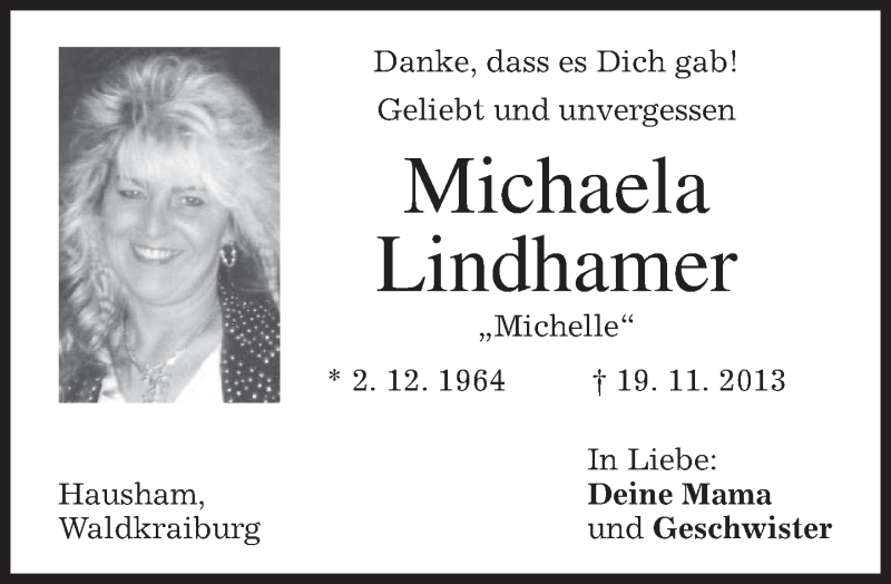  Traueranzeige für Michaela Lindhamer vom 19.11.2014 aus merkurtz