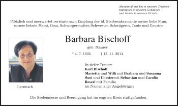 Traueranzeige von Barbara Bischoff von merkurtz