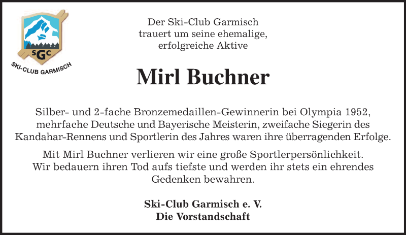  Traueranzeige für Mirl Buchner vom 22.11.2014 aus merkurtz
