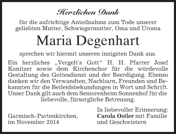 Traueranzeige von Maria Degenhart von merkurtz