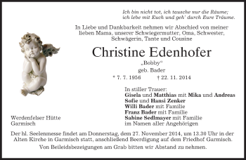 Traueranzeige von Christine Edenhofer von merkurtz