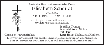 Traueranzeige von Elisabeth Schmidt von merkurtz