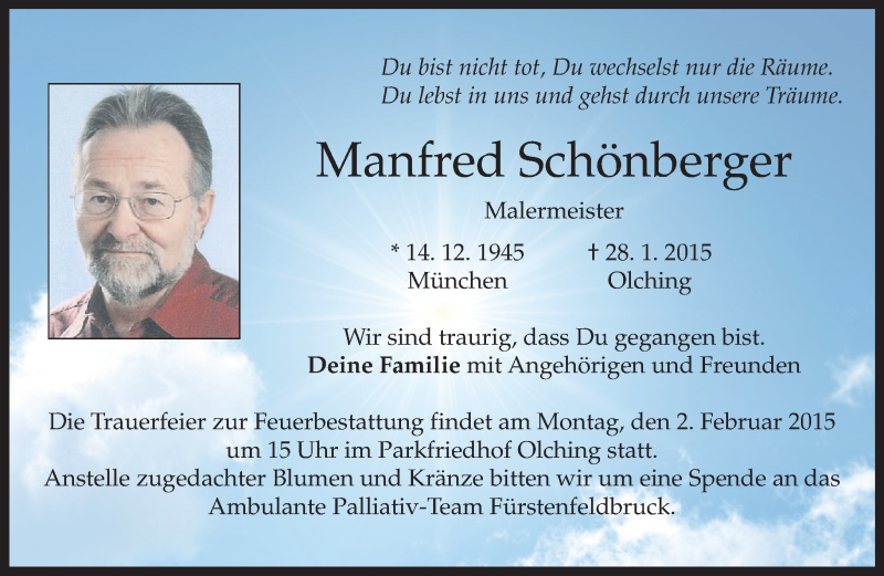  Traueranzeige für Manfred Schönberger vom 30.01.2015 aus merkurtz