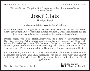 Traueranzeige von Josef Glatz von merkurtz