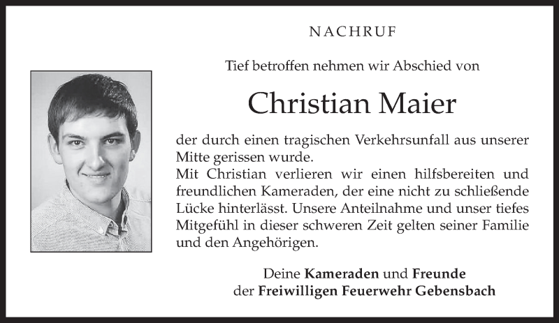  Traueranzeige für Christian Maier vom 28.11.2014 aus merkurtz