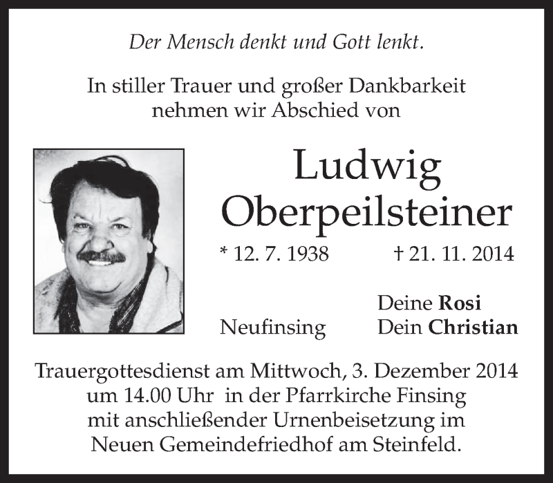  Traueranzeige für Ludwig Oberpeilsteiner vom 29.11.2014 aus merkurtz